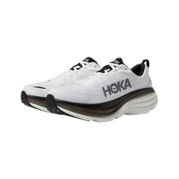 NEW HOKA men's bondi 8 shoes in white/black